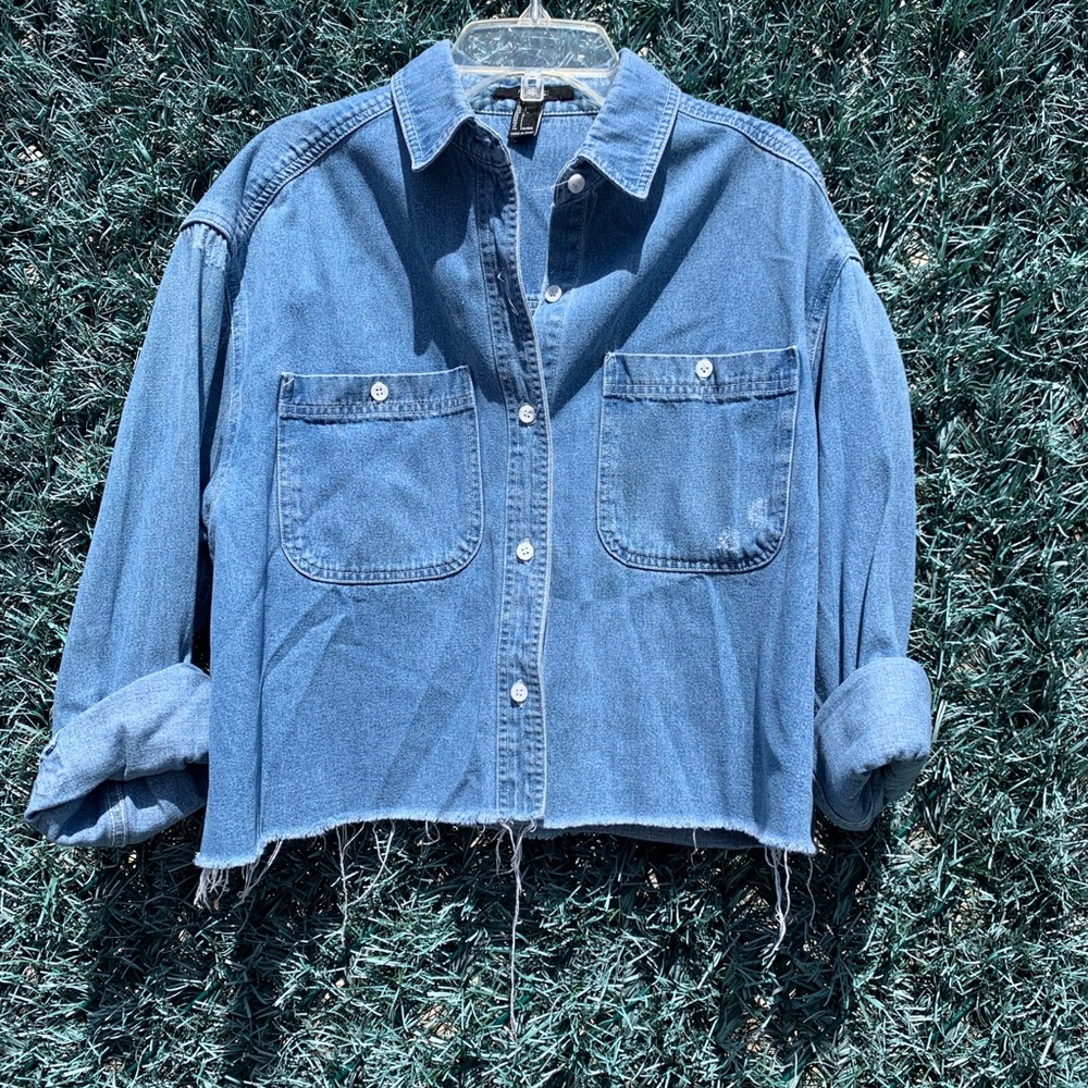 Cropped jean button down